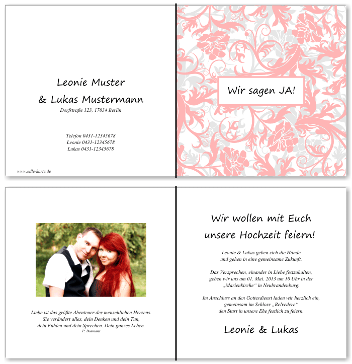  Einladungskarten Hochzeit, Hochzeitseinladungen, Hochzeitskarten, Einladungen f&uuml;r Hochzeit