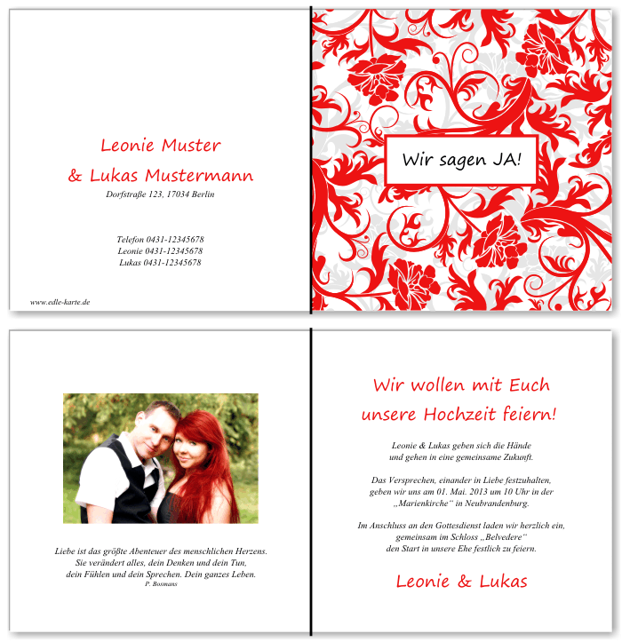  Einladungskarten Hochzeit, Hochzeitseinladungen, Hochzeitskarten, Einladungen f&uuml;r Hochzeit