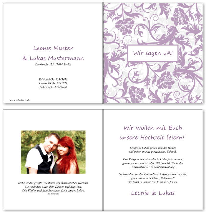  Einladungskarten Hochzeit, Hochzeitseinladungen, Hochzeitskarten, Einladungen f&uuml;r Hochzeit