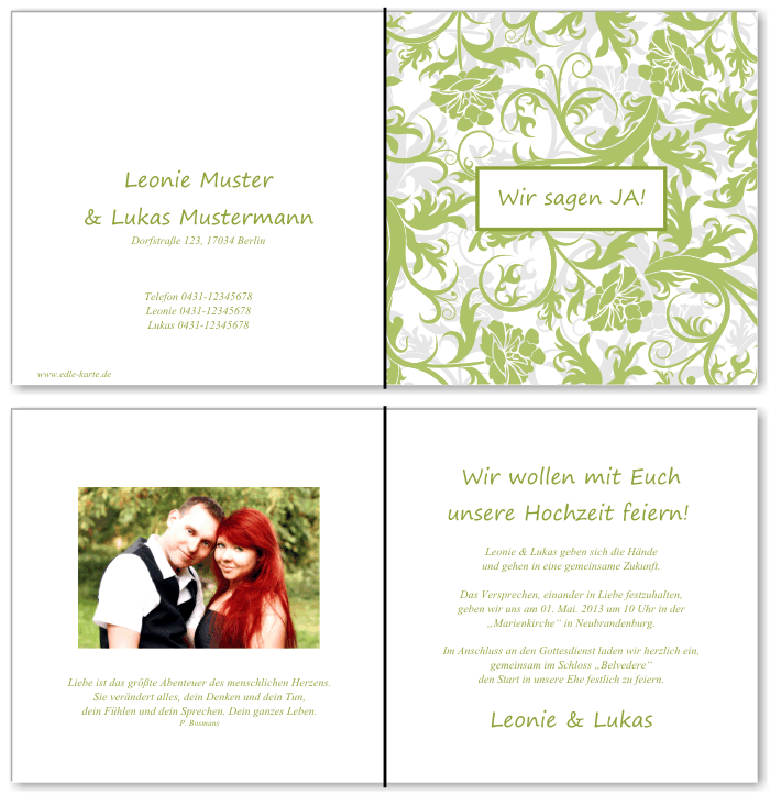  Einladungskarten Hochzeit, Hochzeitseinladungen, Hochzeitskarten, Einladungen f&uuml;r Hochzeit