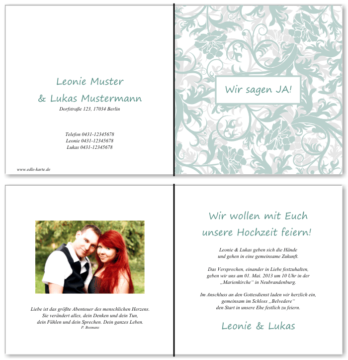  Einladungskarten Hochzeit, Hochzeitseinladungen, Hochzeitskarten, Einladungen f&uuml;r Hochzeit