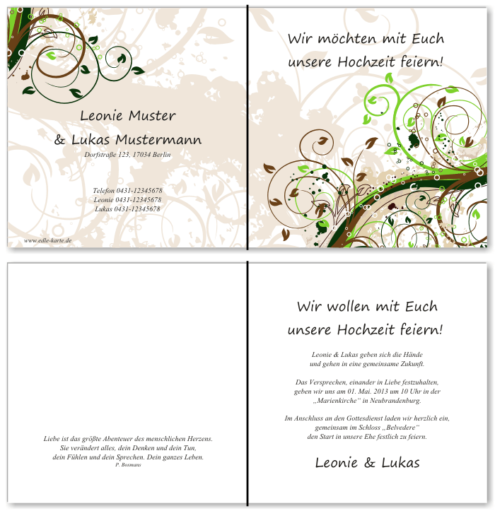  Einladungskarten Hochzeit, Hochzeitseinladungen, Hochzeitskarten, Einladungen f&uuml;r Hochzeit