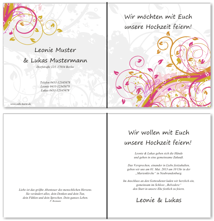  Einladungskarten Hochzeit, Hochzeitseinladungen, Hochzeitskarten, Einladungen f&uuml;r Hochzeit