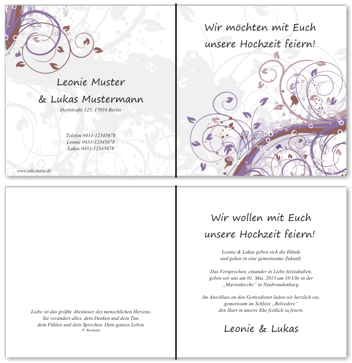  Einladungskarten Hochzeit, Hochzeitseinladungen, Hochzeitskarten, Einladungen f&uuml;r Hochzeit