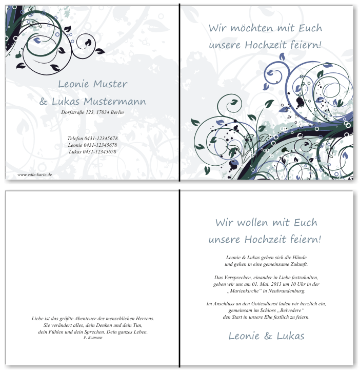  Einladungskarten Hochzeit, Hochzeitseinladungen, Hochzeitskarten, Einladungen f&uuml;r Hochzeit