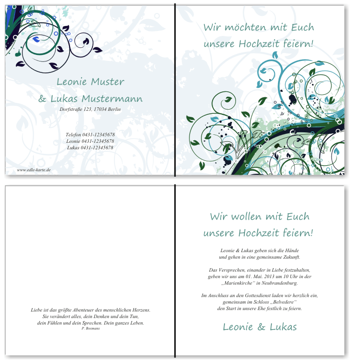  Einladungskarten Hochzeit, Hochzeitseinladungen, Hochzeitskarten, Einladungen f&uuml;r Hochzeit