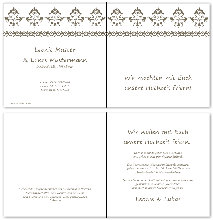  Einladungskarten Hochzeit, Hochzeitseinladungen, Hochzeitskarten, Einladungen f&uuml;r Hochzeit