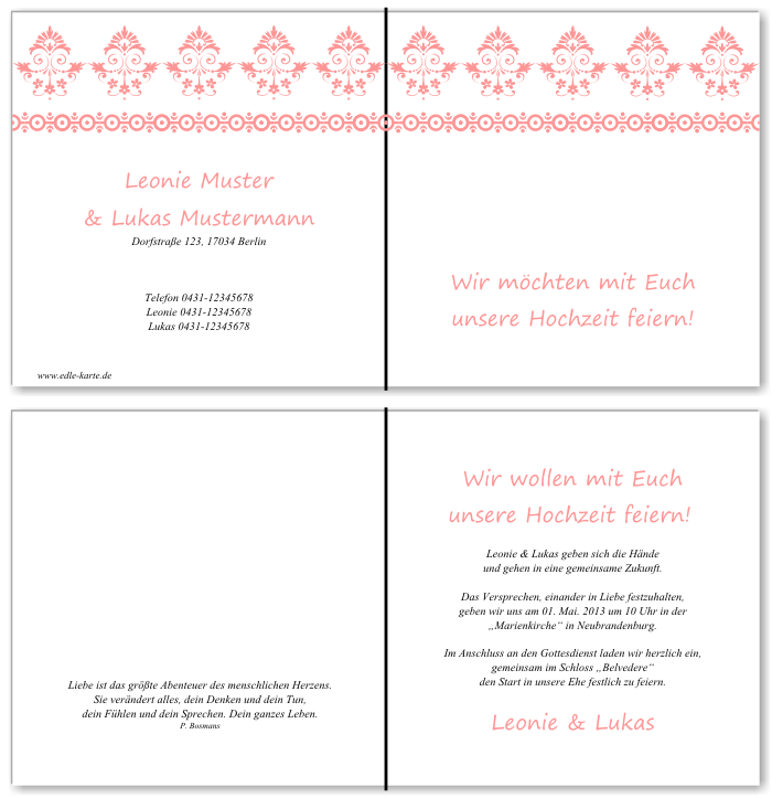  Einladungskarten Hochzeit, Hochzeitseinladungen, Hochzeitskarten, Einladungen f&uuml;r Hochzeit