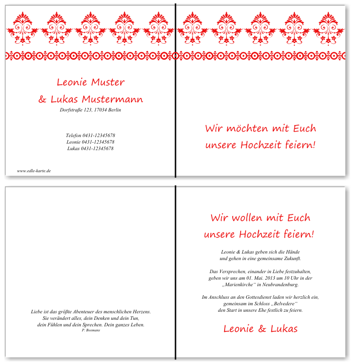  Einladungskarten Hochzeit, Hochzeitseinladungen, Hochzeitskarten, Einladungen f&uuml;r Hochzeit