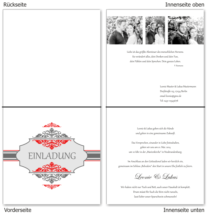  Einladungskarten Hochzeit, Hochzeitseinladungen, Hochzeitskarten, Einladungen f&uuml;r Hochzeit