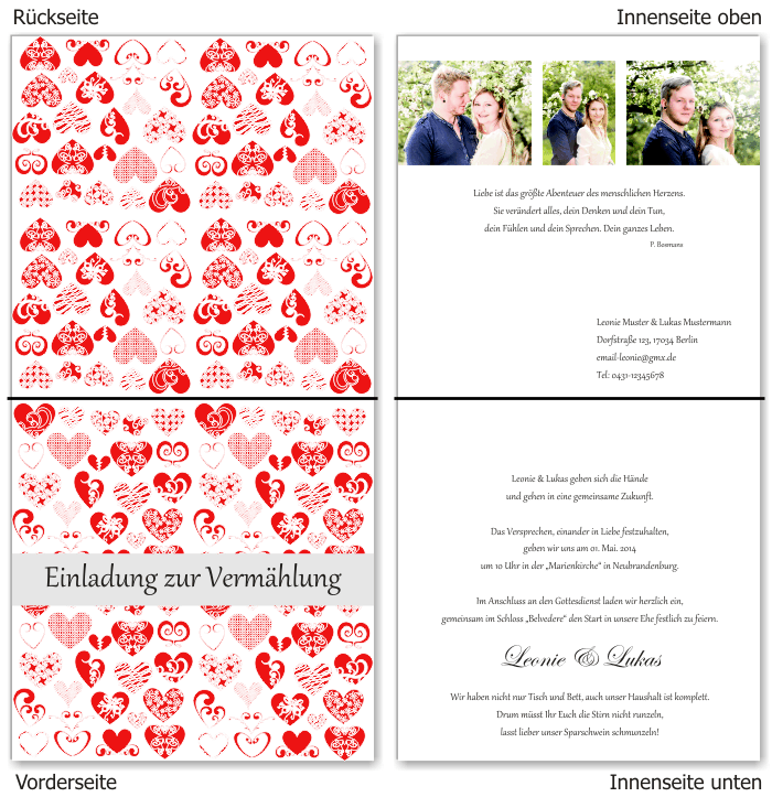  Einladungskarten Hochzeit, Hochzeitseinladungen, Hochzeitskarten, Einladungen f&uuml;r Hochzeit