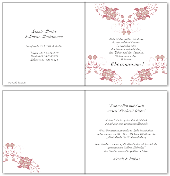  Einladungskarten Hochzeit, Hochzeitseinladungen, Hochzeitskarten, Einladungen f&uuml;r Hochzeit