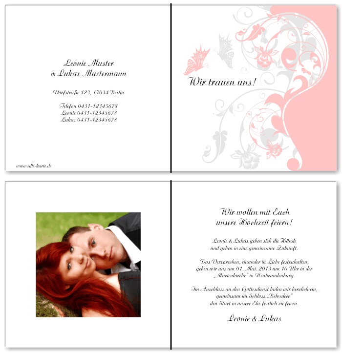  Einladungskarten Hochzeit, Hochzeitseinladungen, Hochzeitskarten, Einladungen f&uuml;r Hochzeit