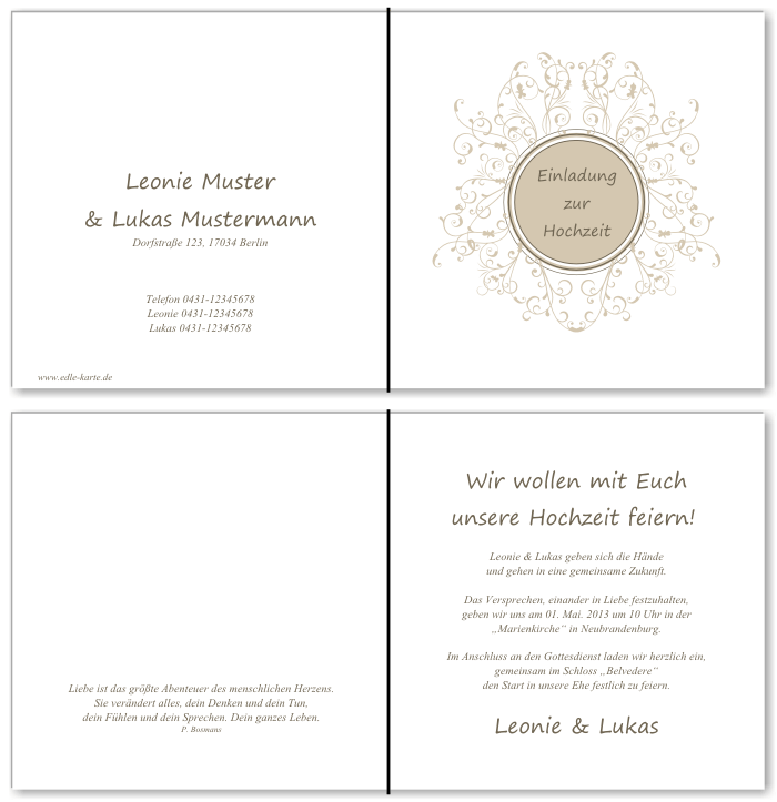  Einladungskarten Hochzeit, Hochzeitseinladungen, Hochzeitskarten, Einladungen f&uuml;r Hochzeit