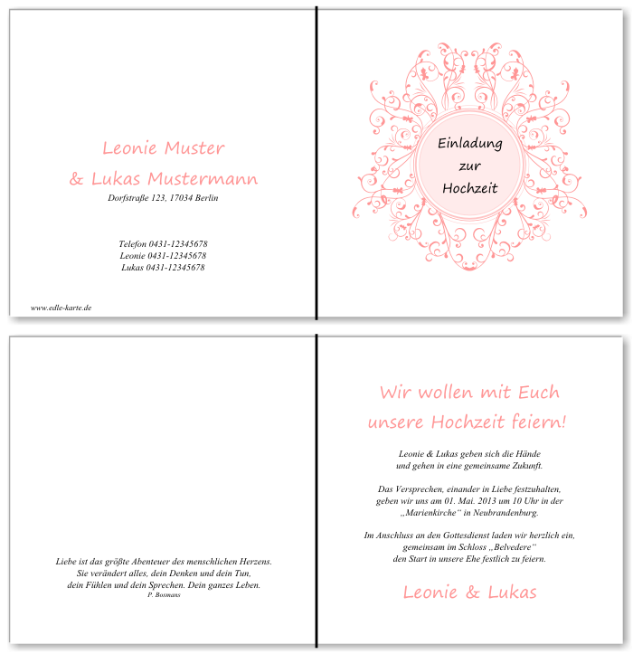  Einladungskarten Hochzeit, Hochzeitseinladungen, Hochzeitskarten, Einladungen f&uuml;r Hochzeit