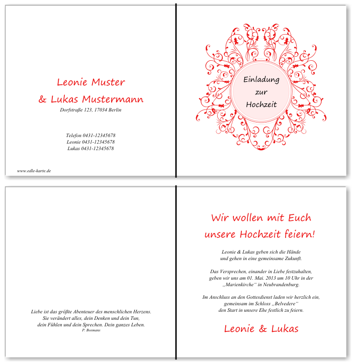 Einladungskarten Hochzeit, Hochzeitseinladungen, Hochzeitskarten, Einladungen f&uuml;r Hochzeit