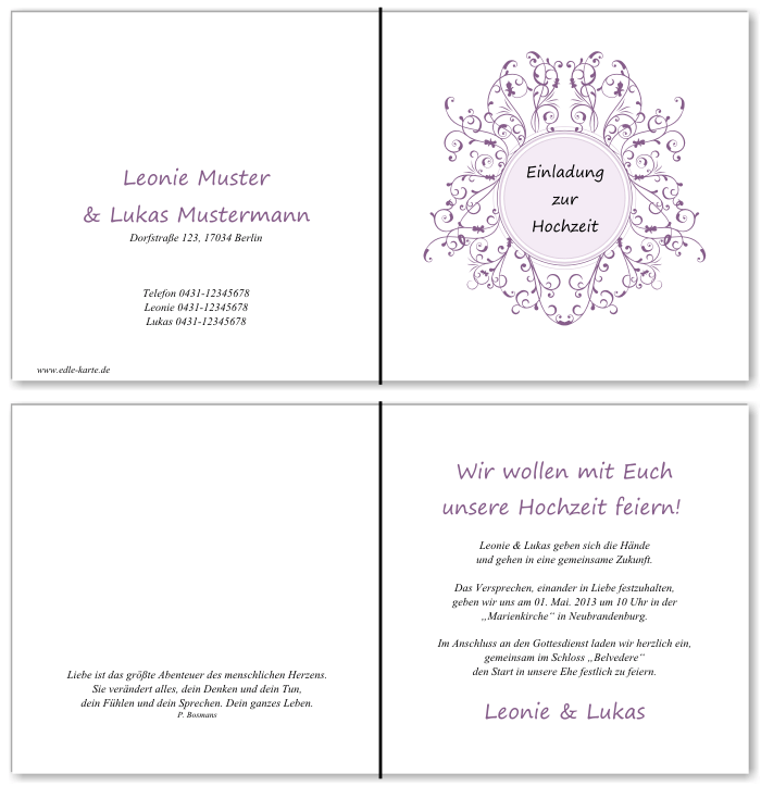  Einladungskarten Hochzeit, Hochzeitseinladungen, Hochzeitskarten, Einladungen f&uuml;r Hochzeit