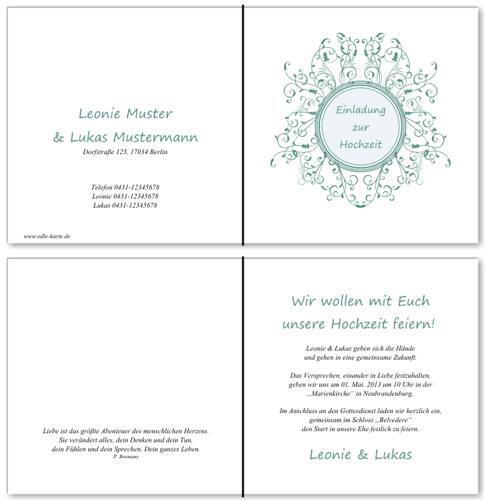  Einladungskarten Hochzeit, Hochzeitseinladungen, Hochzeitskarten, Einladungen f&uuml;r Hochzeit