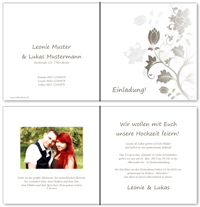  Einladungskarten Hochzeit, Hochzeitseinladungen, Hochzeitskarten, Einladungen f&uuml;r Hochzeit