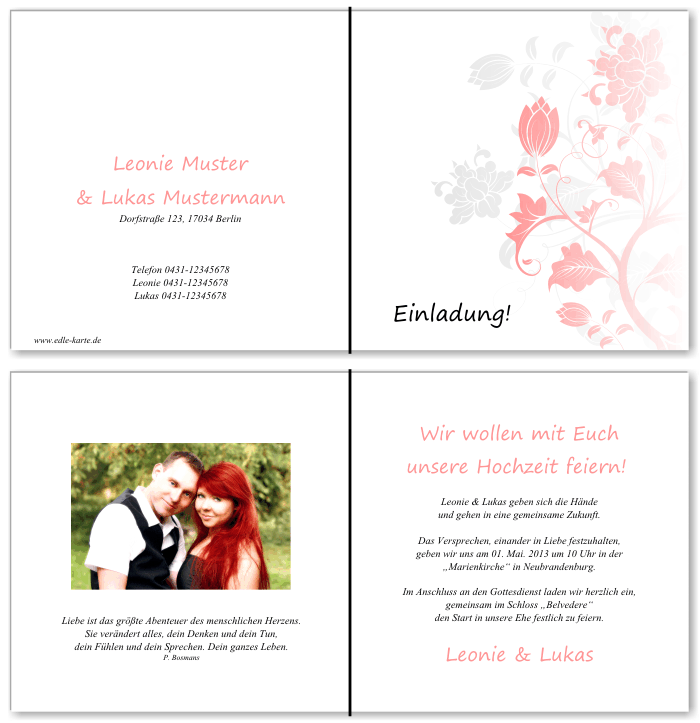  Einladungskarten Hochzeit, Hochzeitseinladungen, Hochzeitskarten, Einladungen f&uuml;r Hochzeit