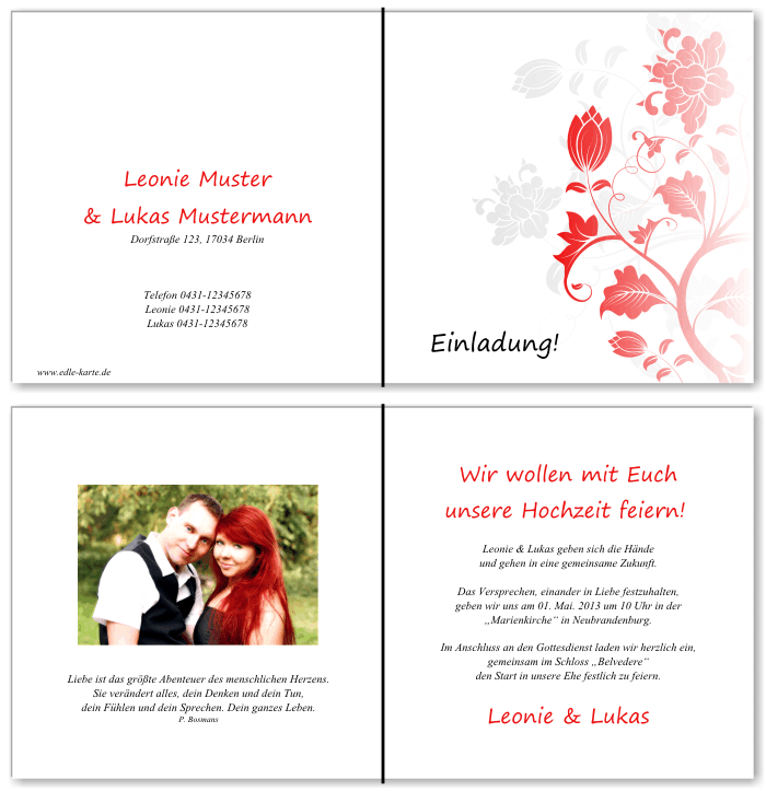  Einladungskarten Hochzeit, Hochzeitseinladungen, Hochzeitskarten, Einladungen f&uuml;r Hochzeit