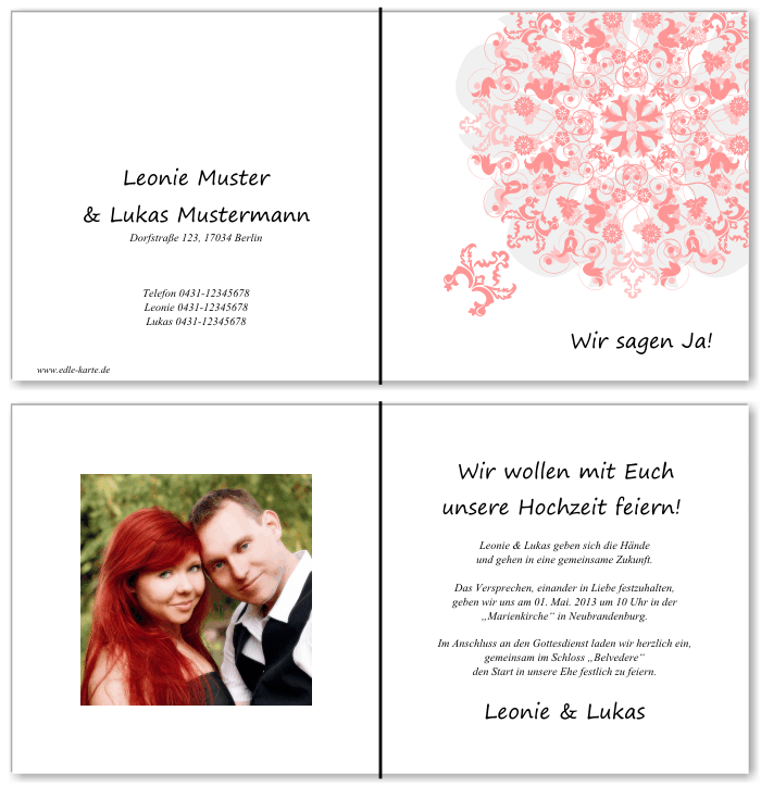  Einladungskarten Hochzeit, Hochzeitseinladungen, Hochzeitskarten, Einladungen f&uuml;r Hochzeit