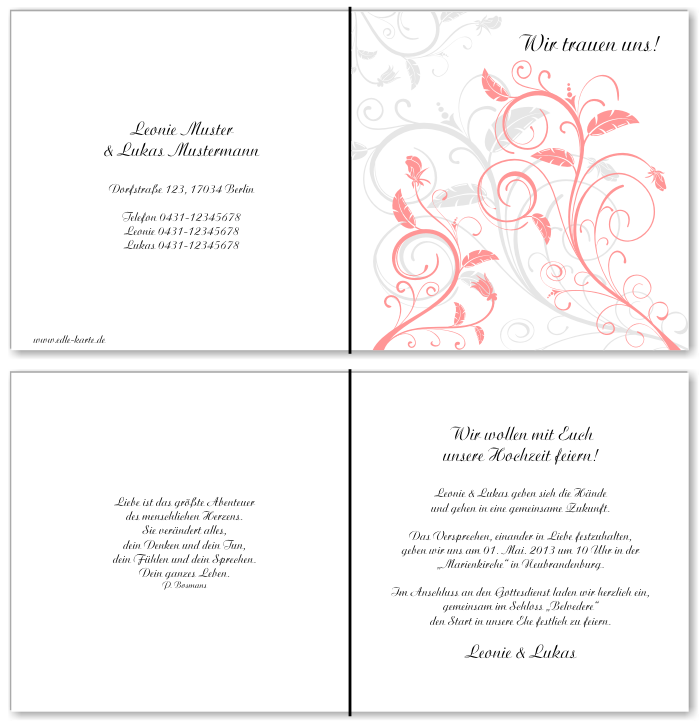  Einladungskarten Hochzeit, Hochzeitseinladungen, Hochzeitskarten, Einladungen f&uuml;r Hochzeit