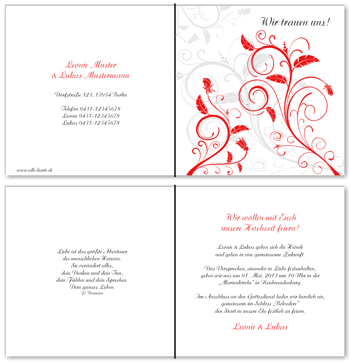  Einladungskarten Hochzeit, Hochzeitseinladungen, Hochzeitskarten, Einladungen f&uuml;r Hochzeit