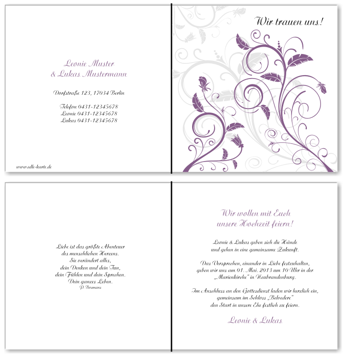  Einladungskarten Hochzeit, Hochzeitseinladungen, Hochzeitskarten, Einladungen f&uuml;r Hochzeit