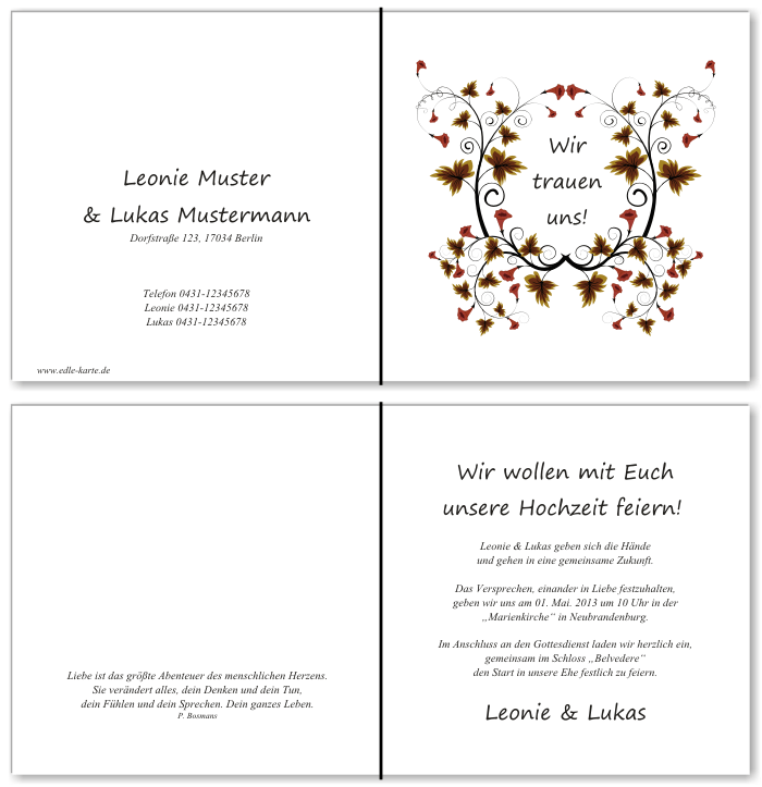  Einladungskarten Hochzeit, Hochzeitseinladungen, Hochzeitskarten, Einladungen f&uuml;r Hochzeit