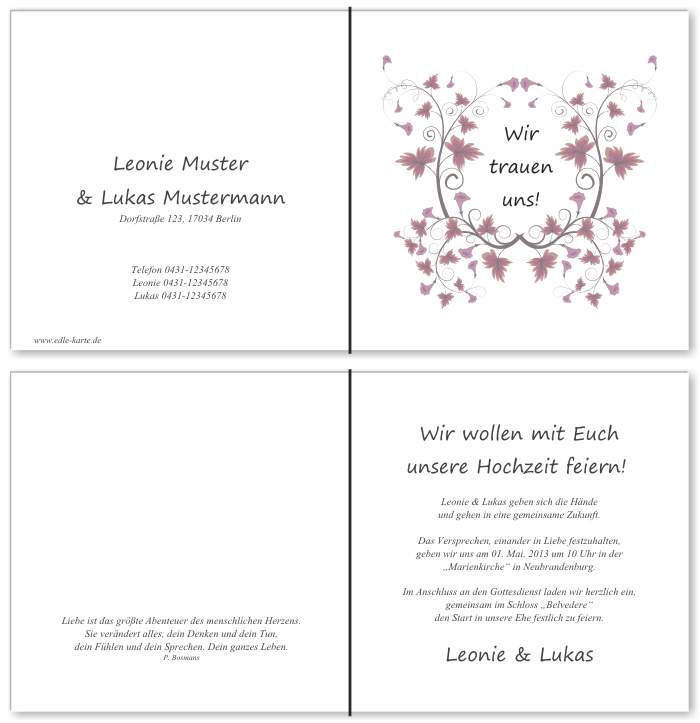  Einladungskarten Hochzeit, Hochzeitseinladungen, Hochzeitskarten, Einladungen f&uuml;r Hochzeit