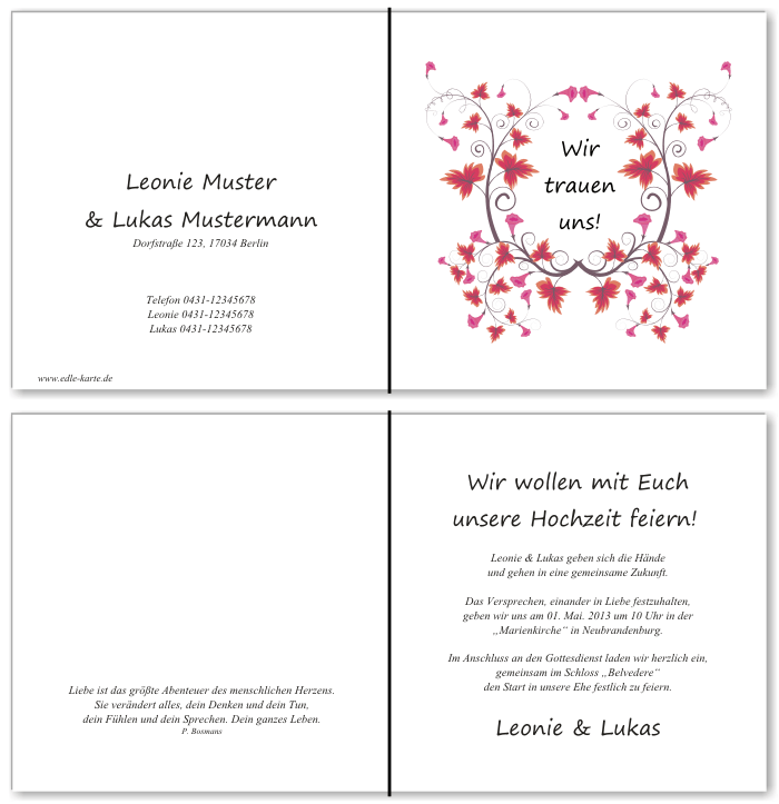  Einladungskarten Hochzeit, Hochzeitseinladungen, Hochzeitskarten, Einladungen f&uuml;r Hochzeit