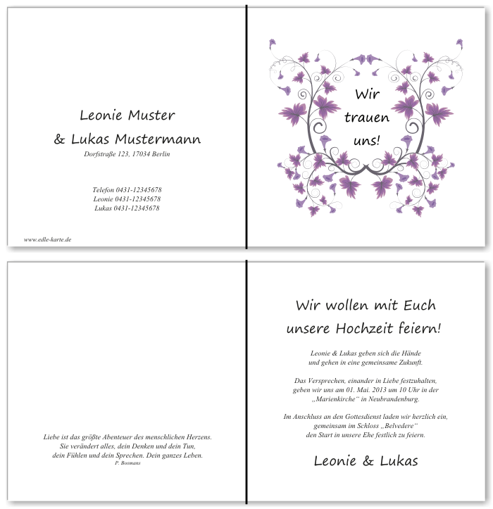  Einladungskarten Hochzeit, Hochzeitseinladungen, Hochzeitskarten, Einladungen f&uuml;r Hochzeit