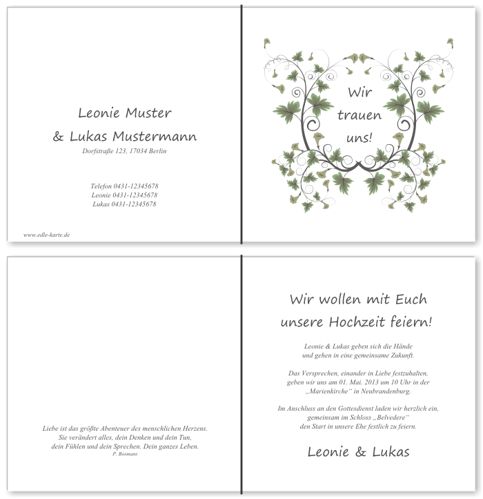  Einladungskarten Hochzeit, Hochzeitseinladungen, Hochzeitskarten, Einladungen f&uuml;r Hochzeit