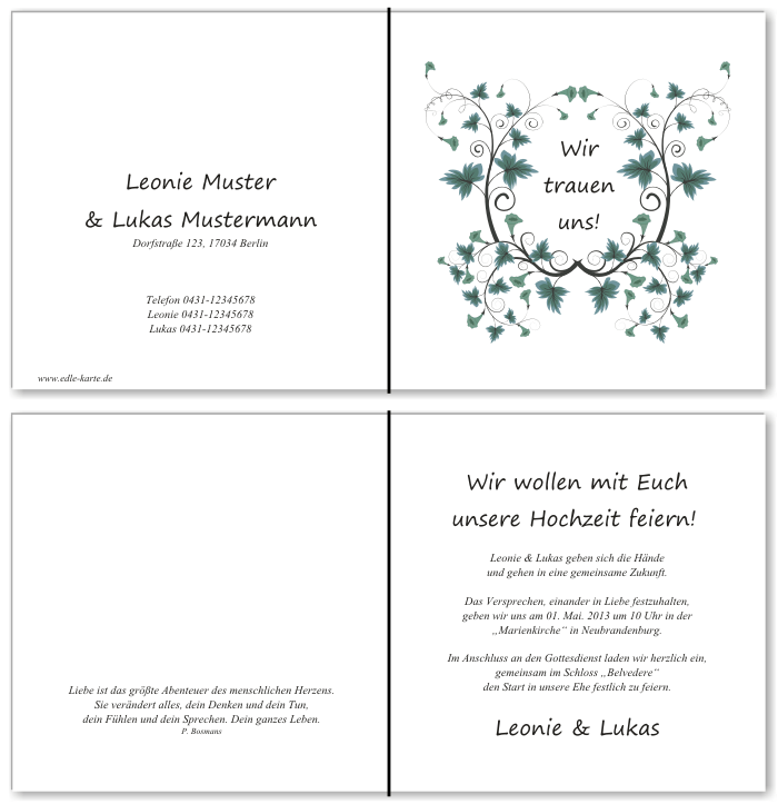  Einladungskarten Hochzeit, Hochzeitseinladungen, Hochzeitskarten, Einladungen f&uuml;r Hochzeit