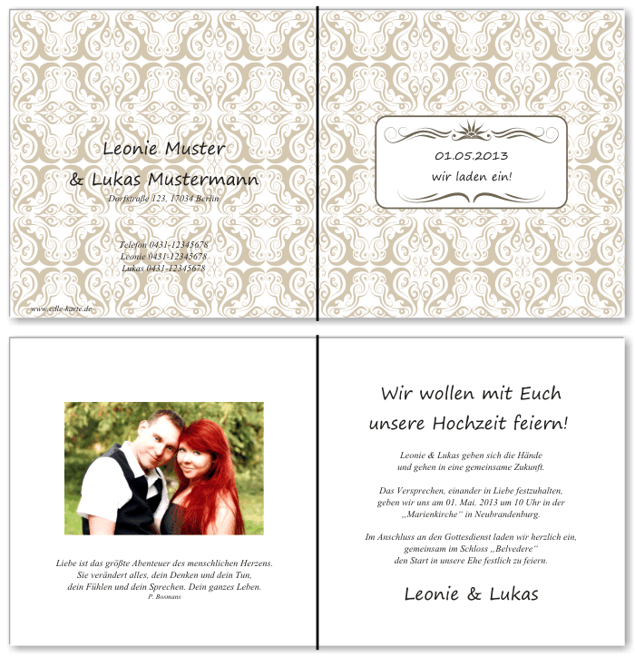  Einladungskarten Hochzeit, Hochzeitseinladungen, Hochzeitskarten, Einladungen f&uuml;r Hochzeit