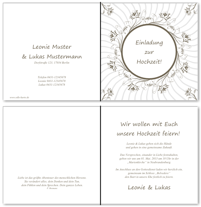  Einladungskarten Hochzeit, Hochzeitseinladungen, Hochzeitskarten, Einladungen f&uuml;r Hochzeit