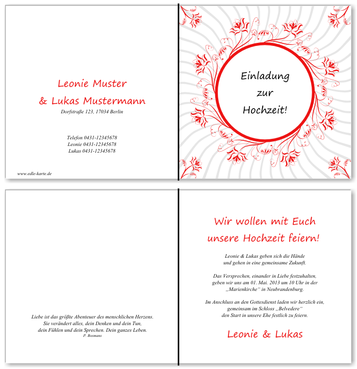  Einladungskarten Hochzeit, Hochzeitseinladungen, Hochzeitskarten, Einladungen f&uuml;r Hochzeit
