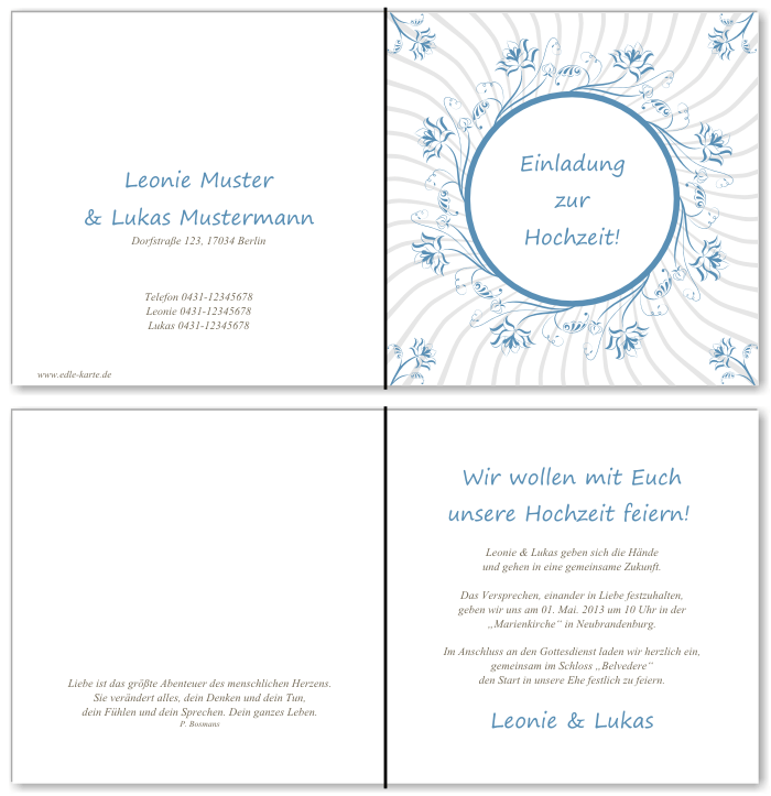  Einladungskarten Hochzeit, Hochzeitseinladungen, Hochzeitskarten, Einladungen f&uuml;r Hochzeit