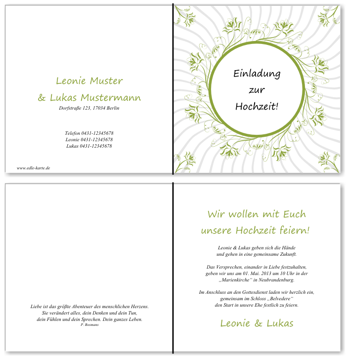  Einladungskarten Hochzeit, Hochzeitseinladungen, Hochzeitskarten, Einladungen f&uuml;r Hochzeit