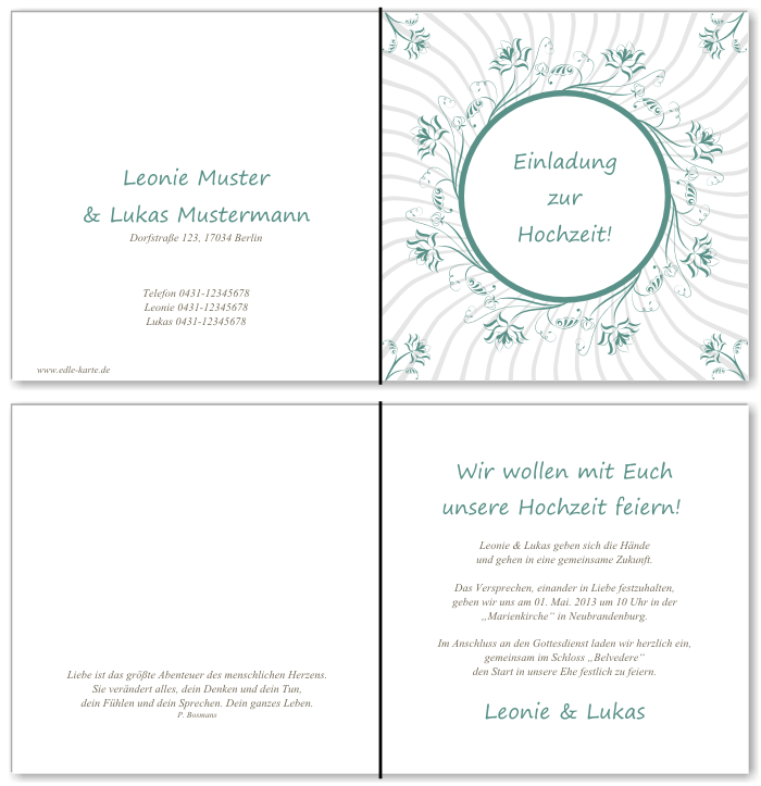  Einladungskarten Hochzeit, Hochzeitseinladungen, Hochzeitskarten, Einladungen f&uuml;r Hochzeit