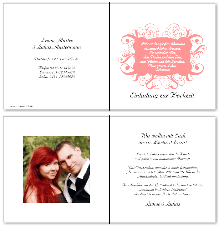  Einladungskarten Hochzeit, Hochzeitseinladungen, Hochzeitskarten, Einladungen f&uuml;r Hochzeit