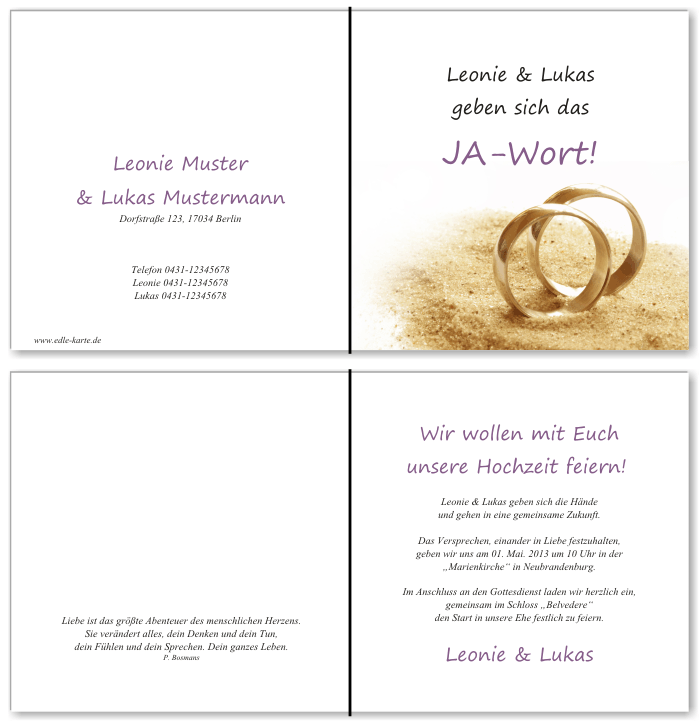  Einladungskarten Hochzeit, Hochzeitseinladungen, Hochzeitskarten, Einladungen f&uuml;r Hochzeit