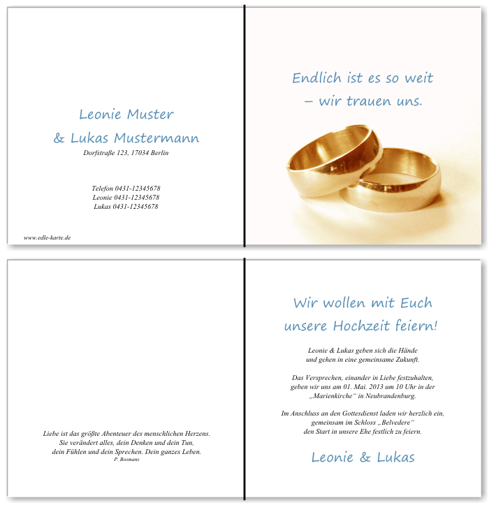  Einladungskarten Hochzeit, Hochzeitseinladungen, Hochzeitskarten, Einladungen f&uuml;r Hochzeit