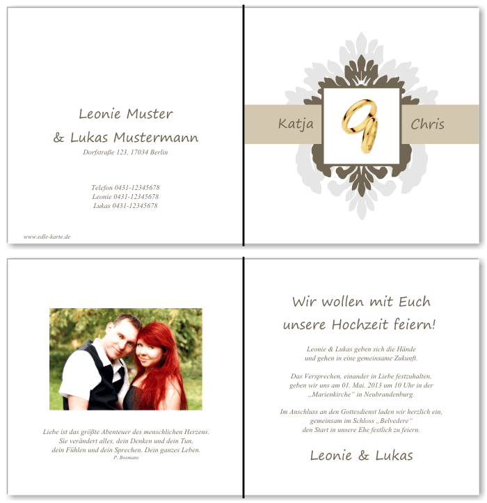  Einladungskarten Hochzeit, Hochzeitseinladungen, Hochzeitskarten, Einladungen f&uuml;r Hochzeit