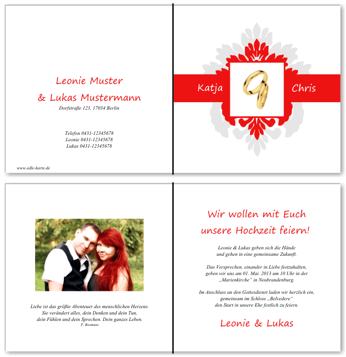  Einladungskarten Hochzeit, Hochzeitseinladungen, Hochzeitskarten, Einladungen f&uuml;r Hochzeit