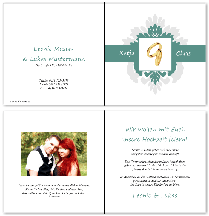  Einladungskarten Hochzeit, Hochzeitseinladungen, Hochzeitskarten, Einladungen f&uuml;r Hochzeit