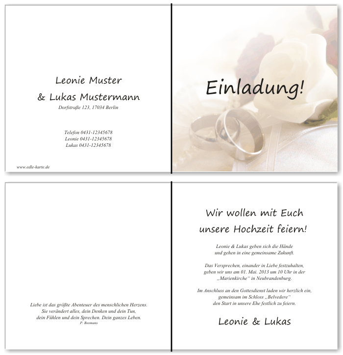  Einladungskarten Hochzeit, Hochzeitseinladungen, Hochzeitskarten, Einladungen f&uuml;r Hochzeit