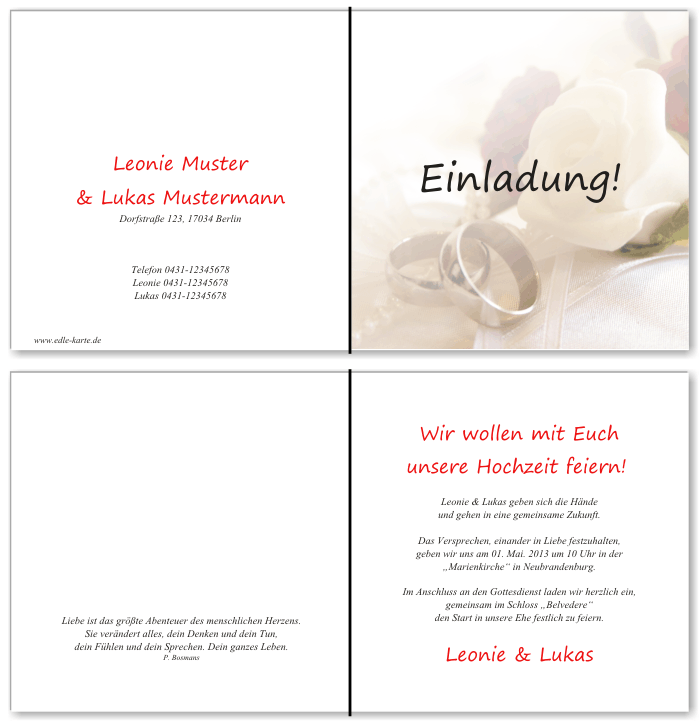  Einladungskarten Hochzeit, Hochzeitseinladungen, Hochzeitskarten, Einladungen f&uuml;r Hochzeit