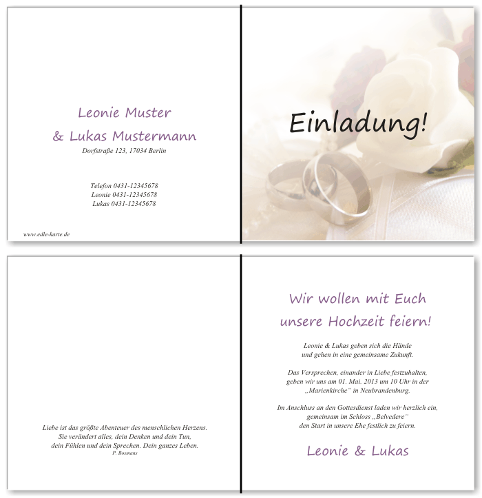  Einladungskarten Hochzeit, Hochzeitseinladungen, Hochzeitskarten, Einladungen f&uuml;r Hochzeit